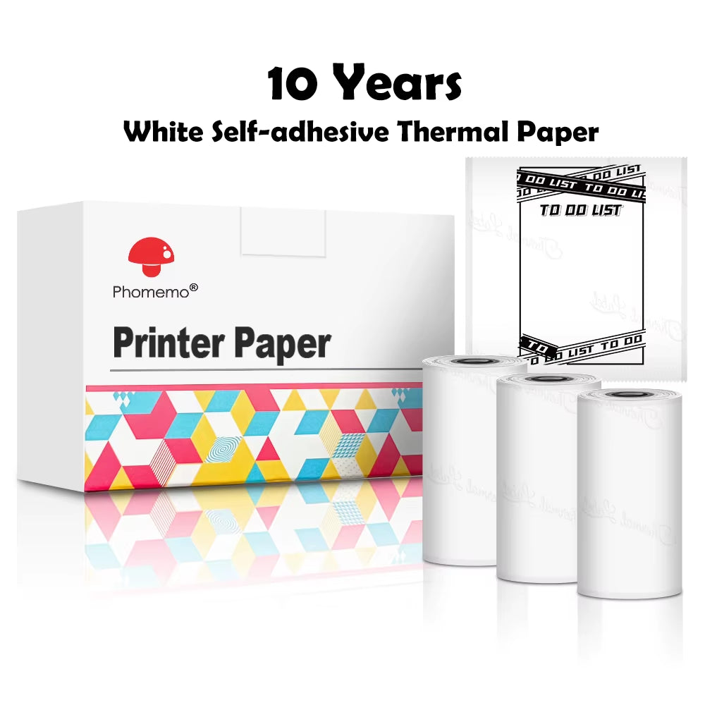 Thermal Paper for T02/M02X Portable Printer Self-Adheisve Labels Sticky Fit DIY Photo Texts Study Notes 53Mm Printing