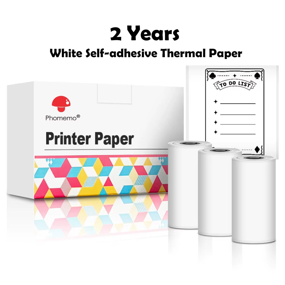 Thermal Paper for T02/M02X Portable Printer Self-Adheisve Labels Sticky Fit DIY Photo Texts Study Notes 53Mm Printing