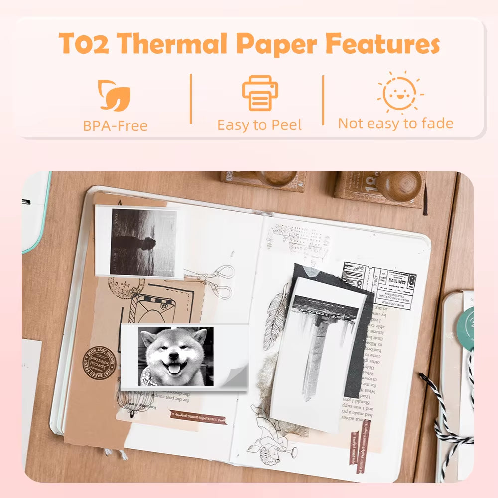 Thermal Paper for T02/M02X Portable Printer Self-Adheisve Labels Sticky Fit DIY Photo Texts Study Notes 53Mm Printing